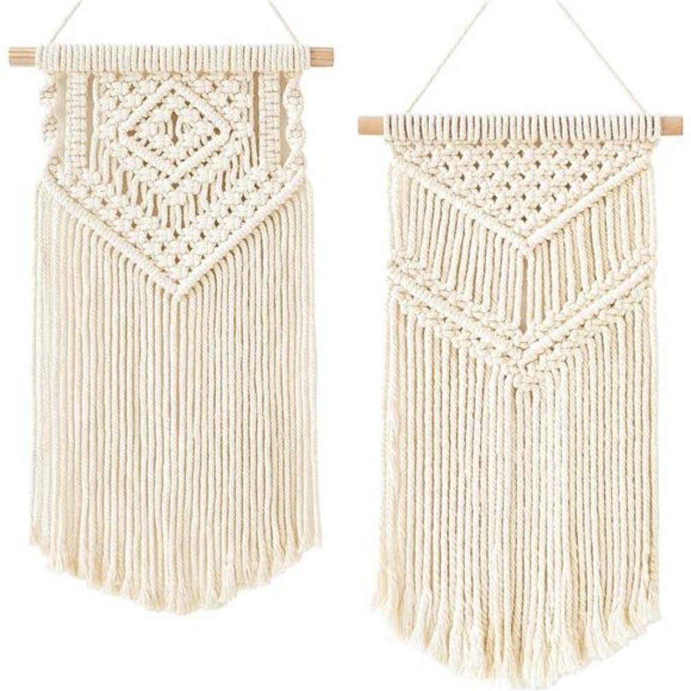 2Pcs Macrame Wall Hanging Small Woven Tapestry Wall Art Decor-Beautiful for Boho